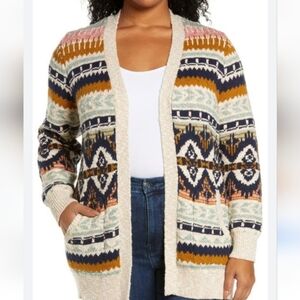 L.L. Bean Cotton Ragg Fair Isle Open Cardigan Women's Sweater M